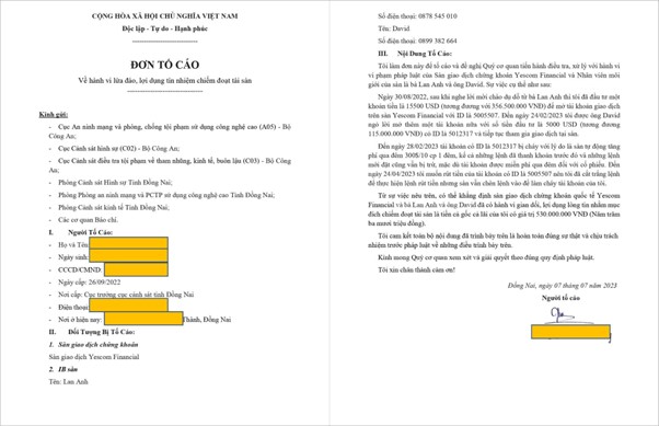 Đơn tố cáo của anh N.V.C gửi đến cơ quan chức năng.