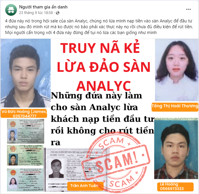 Một người ẩn danh đã tố cáo đội ngũ sale của sàn giao dịch Analyc